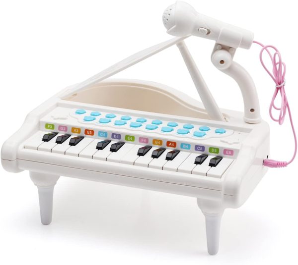 Amy&Benton Mini Piano Keyboard Toy for Kids 1 2 3 4 Years Old 24 Keys White Electronic Musical Instrument Multifunction with Microphone for Preschool - Image 7