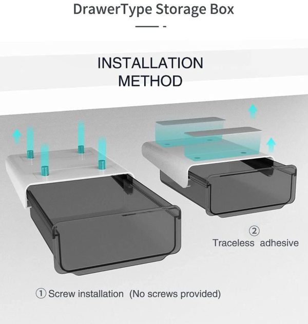 Self-Adhesive Under Desk Dawer, Table Hidden Organizer Slide Out Large Storage Desktop Pencil Tray for Office Home School Kitchen (Black, 2 Packs) - Image 4