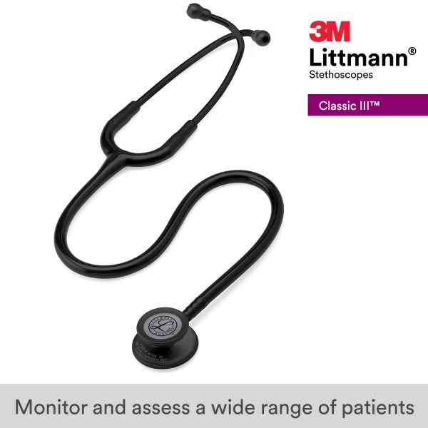 3M Littmann Classic III Monitoring Stethoscope, Black-Finish Chestpiece, Black Tube, Stem and Headset, 27 inch, 5803 - Image 3