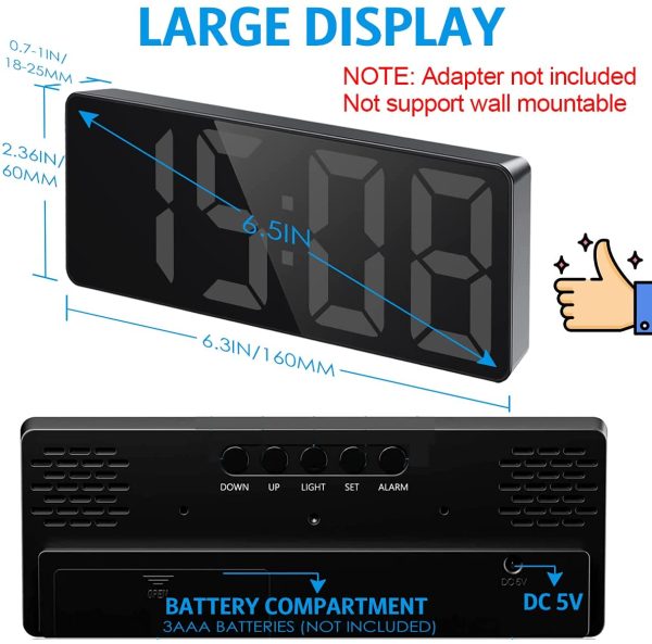 Digital Alarm Clock, LED Clock for Bedroom, Electronic Desktop Clock with Temperature Display, Adjustable Brightness, Voice Control, 12/24H Display for Home, Bedroom, Office, Kids, Elder - Image 3