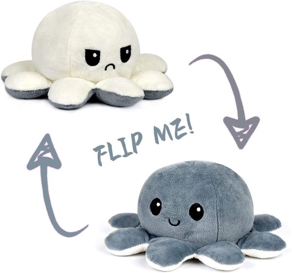 Octopus Reversible Plushie Cute Octopus Baby Creative for Anxiety Relief Reversible Octopus Plush Cute Soft Stuffed Animal Doll as Gift for Kids Mood Octopus (White & Grey)