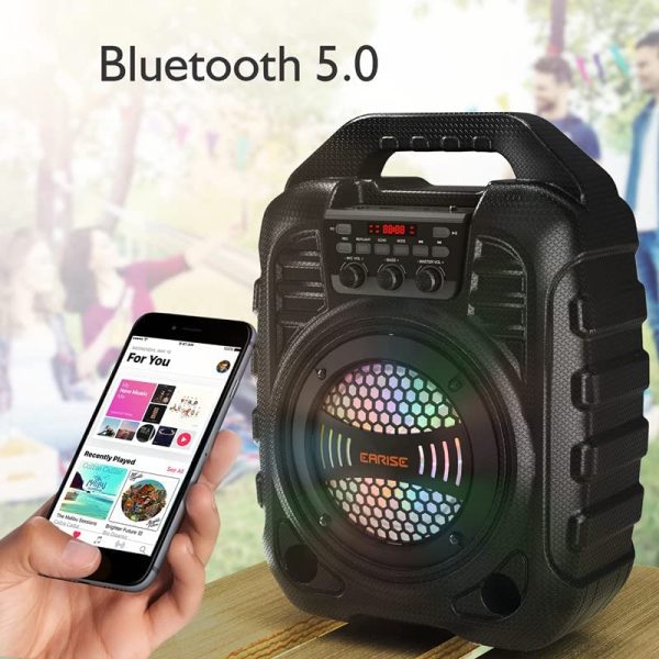 T26 Pro Karaoke Machine with 2 Wireless Microphones, Portable PA System Bluetooth PA Loudspeaker with LED Lights, Audio Recording, FM Radio, Remote Control, Supports TF Card/USB/AUX - Image 5