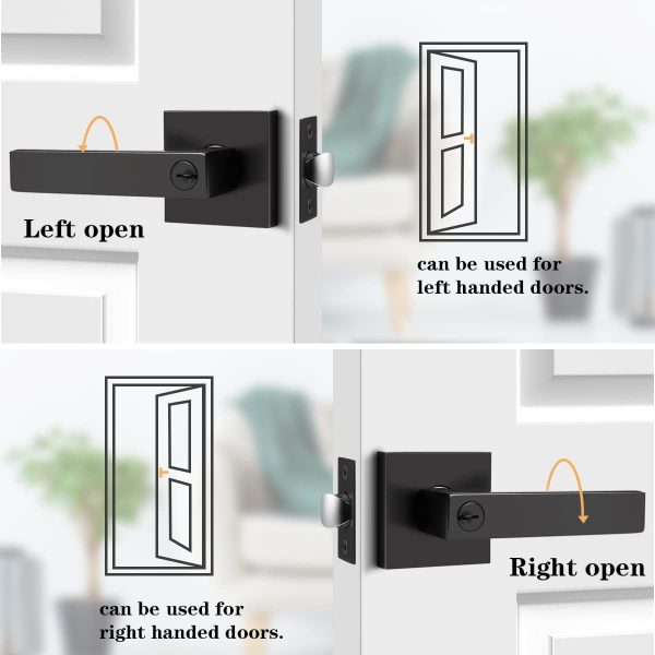 Matte Black Exterior Door Handle with Square Rosette, Keyed Alike Entry Door Lockset, Heavy Duty Reversible Door Lever for Left/Right Handed Door, 1 Pack - Image 7