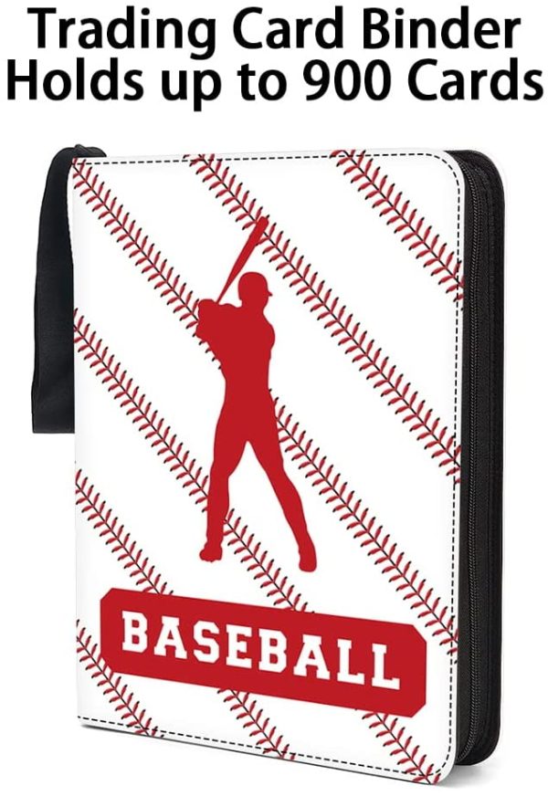 Baseball Card Binder for Baseball Trading Cards, FOME 9 Pockets PU Leather Card Binder Holder with Removable 50 Sheets Holds up to 900 Cards Fit for Baseball Football Cards Pokemo YuGiOh Cards