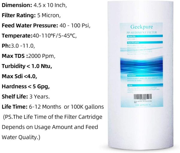 Replacement Filter  10-Inch Whole House Big Blue Universal Compatible Polypropylene PP Sediment Filter - 4.5"x10" - Pack of 4