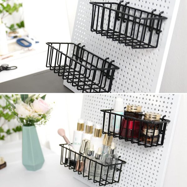 Pegboard Baskets, Set of 4 Black - Hooks to Any Peg Board - Square Style Wire Shelf Baskets - Organize Tools, Workbench, Accessories, Garage Storage - Image 6