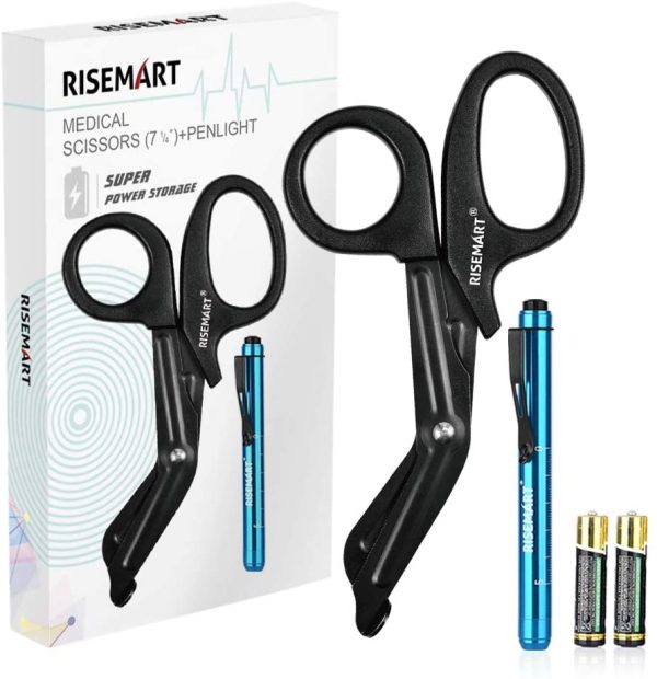 Bandage Scissors, RISEMART Trauma Shears and Pen Light with Pupil Gauge, EMT-7 1/4" Medical Shears for Nurses, EMS, Students, Emergency Room, Batteries and Clip Included - Image 4