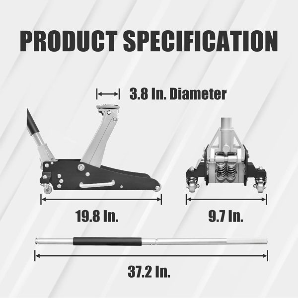 TAM815016L Hydraulic Low Profile Aluminum and Steel Racing Floor Jack with Dual Piston Quick Lift Pump, 1.5 Ton (3,000 lb) Capacity, Black - Image 5