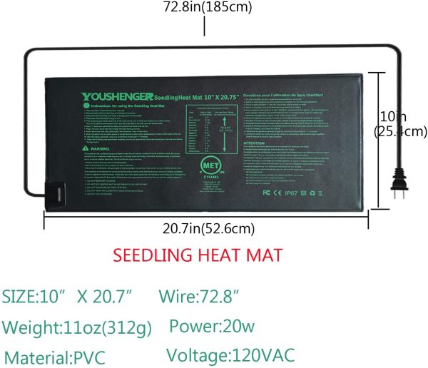 Seedling Heat Mat 2 Pack,MET Standard Durable Waterproof Plant Heating Pad 10 x 20.7 Inch for Plant Greenhouse Incubator, Seed Germination, Fermentation, Grow Tent, Hydroponics and Brewing - Image 2