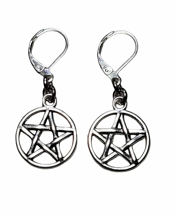 Pentacle Earrings Pentagram Wiccan Pagan - 5 pointed Star Latch Back - Image 2