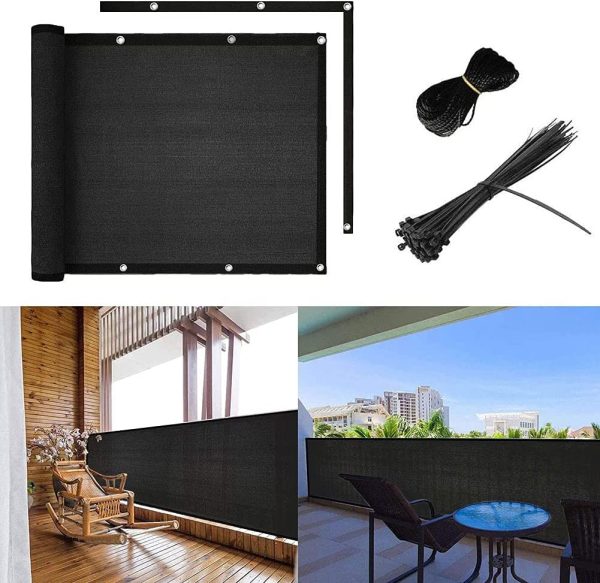 shsyue Balcony Cover Privacy Filter Black Fence Windscreen with Cable Ties/Rope 500x90cm - Image 2