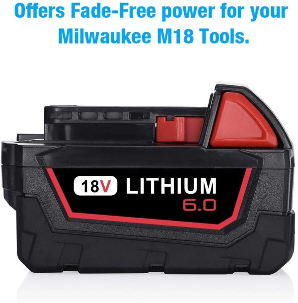 2Pack M18 6.0AH Replacement Battery for Milwaukee Lithium Cordless Tool M18 48-11-1815 48-11-1820 48-11-1828 48-11-1850 - Image 3