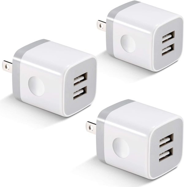 USB Charger,  3-Pack 2.1A/5V Dual Port USB Wall Plug Power Adapter Charging Cube Brick Box Charger Block for iPhone 13/Pro Max/12/11 XR/XS/X/8/7/6 Plus/SE/5S, iPad, Samsung, Moto, Android Phone - Image 5