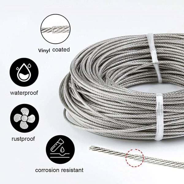 1/16 Wire Rope Kit, 304 Stainless Steel Wire Cable, Vinyl Coated Aircraft Cable, 7x7 Stranded Core Outdoor Light String Suspension Kit, with Turnbuckle, Aluminum Crimping Ring, Expansion Hook - Image 7