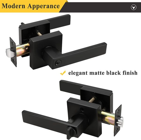 Matte Black Exterior Door Handle with Square Rosette, Keyed Alike Entry Door Lockset, Heavy Duty Reversible Door Lever for Left/Right Handed Door, 1 Pack - Image 5