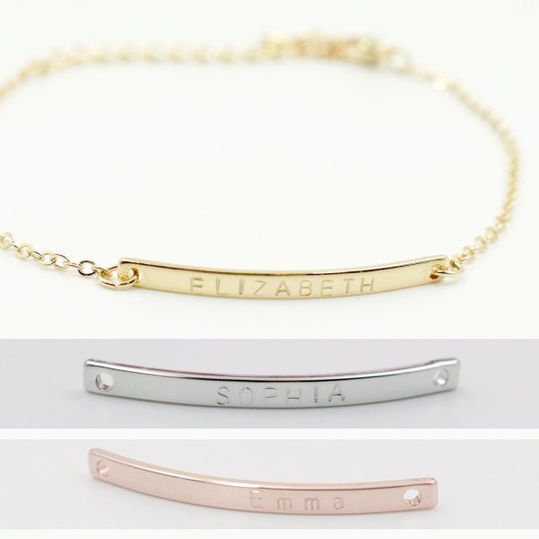 16K Gold Your Name Bar Bracelet - Personalized Gold Plated bar Delicate Hand Stamp bridesmaid Wedding Graduation Gift - Image 8