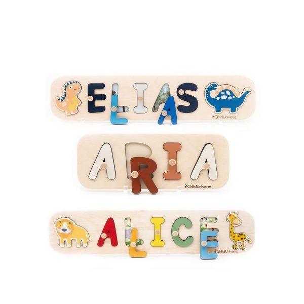 Baby Personalized Wood Name Puzzle With Custom Design - Toddler Name Puzzle For Girls & Boys - Montessori Toys Nursery D??cor - Name Sign 1st Birthday Gift for Baby (Blue, Boy Dino) - Image 6