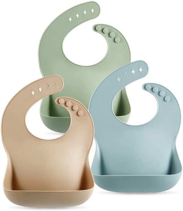 PandaEar (3 Pack) Cute Silicone Baby Bibs for Babies & Toddlers (10-72 Months) Waterproof, Soft, Unisex, Non Messy (Brown/Blue/Green) - Image 5