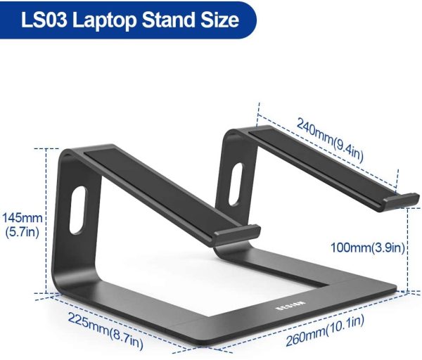 LS03 Aluminum Laptop Stand, Ergonomic Detachable Computer Stand, Riser Holder Notebook Stand Compatible with Air, Pro, Dell, HP, Lenovo More 10-15.6" Laptops (Black)