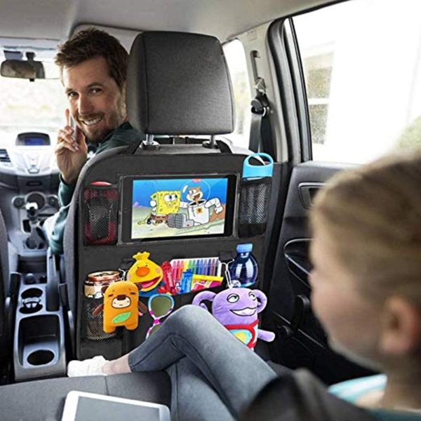 2 Pack Car BackSeat Organizer, for Kids Car Organizer Kick Mats with 10" Touch Screen Tablet Holder 11 Storage Pockets Car Back Seat Protectors Backseat Child Kick Guard Seat Saver (21?? x 16??in) - Image 4