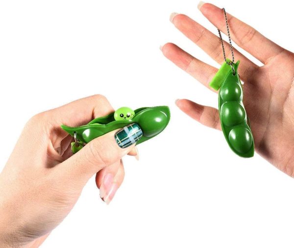 5 Pack Peapod Fidget Toy, Squeeze-a-Bean Edamame Pea Popper Keychain Keyring Extrusion Bean Pea Soybean Stress Relieving Chain Toys (5pcs) - Image 4