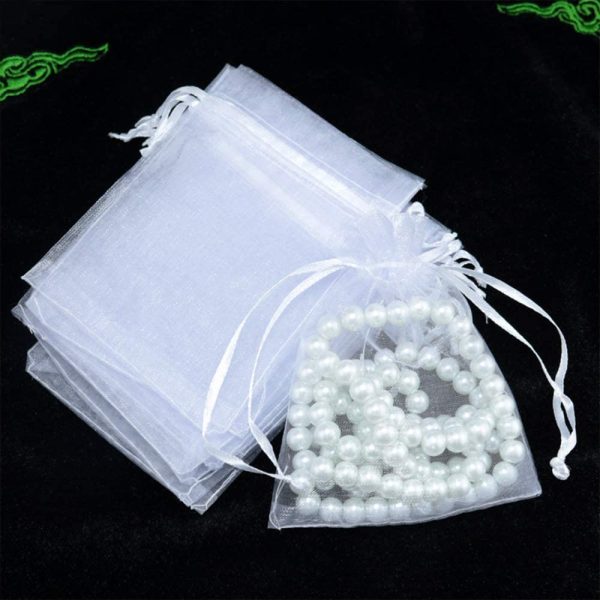 100Pcs Organza Bags 3x4 inches Sheer Organza Bags Jewelry Drawstring Mesh Pouches Wedding Party Christmas Favor Gift Candy Bags, White - Image 3