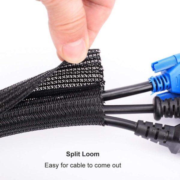 6.6ft - 1 inch Cable Sleeve, Cord Wrap Wire Protector Tubing for Pets, PC Cable Wrap, Computer Cable Management Sleeve - Black