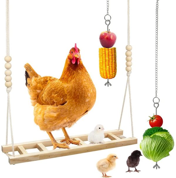 Chicken Swing Coop Perch Toys Wood Ladder Vegetable Fruit Hanging Chick Chicken Feeder Coop Accessories Handmade 3PCS