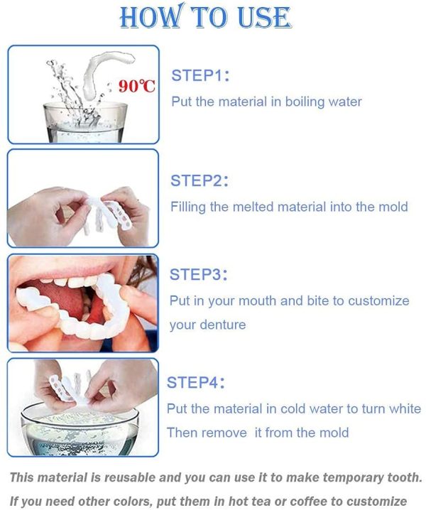 Braces Snap On Perfect Smile Instant Veneers Dentures Fake Teeth Smile Serrated Denture Teeth Top and Bottom Comfort Fit Flex Teeth Socket to Make White Tooth Beautiful Neat - Image 6