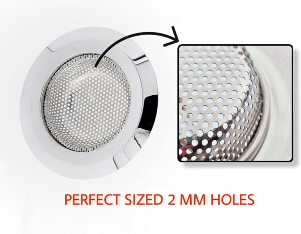 SARJ 2Pcs, 3Pcs, and 4Pcs Sink Strainer - 4.5inch Wide Rim - Rust-Free Stainless Steel Drain Filter for Kitchen to Prevent Clogging - Dishwasher-Safe - Image 3