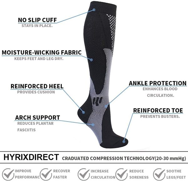 3 Pairs Compression Socks for Women and Men, High Long Stockings for Running, Medical, Circulation and Recovery(20-30 mmHg) - Image 4