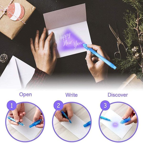 5pcs Invisible Ink Pen, Upgraded Spy Pen Invisible Ink Pen with UV Light Magic Marker for Secret Birthday Message Party,Writing Secret Information Easter Day Halloween Christmas Party Bag Gift - Image 2