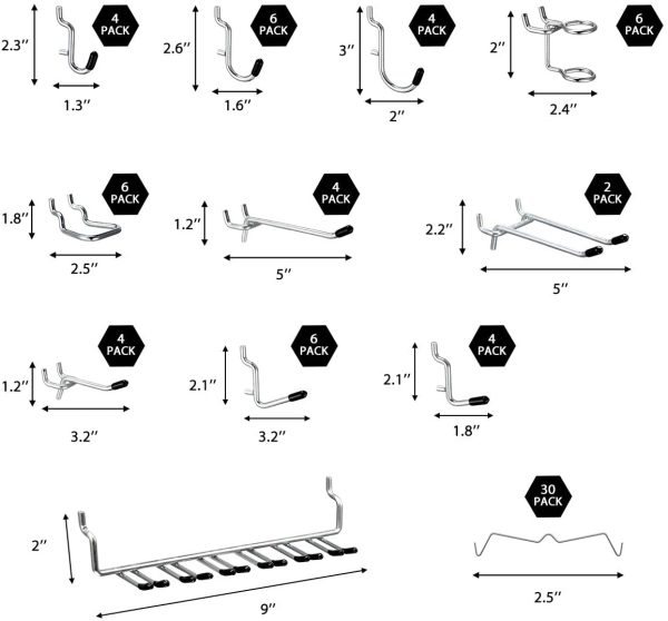90PCS Peg Board Holders, 1/4 Inch Extra Thick Pegboard Hooks Storage Organizer with 3 Stainless Steel Pegboard Baskets, 3 Peg Board Bins, 1/4 Inch Peg Board Hook Set for Craft, Workbench - Image 2