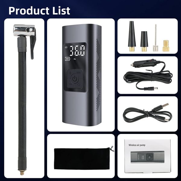 ??2021 Newest??6000mAh Electric Air Pump Compressor Portable , 150PSI Portable Air Compressor Tire Inflator Bike Tire Pump with Pressure Gauge Cordless Rechargeable Air Pump for Car Tires Bike Motorcycle Ball Swim Rings - Image 5