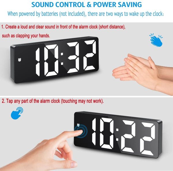 Digital Alarm Clock, LED Clock for Bedroom, Electronic Desktop Clock with Temperature Display, Adjustable Brightness, Voice Control, 12/24H Display for Home, Bedroom, Office, Kids, Elder - Image 6