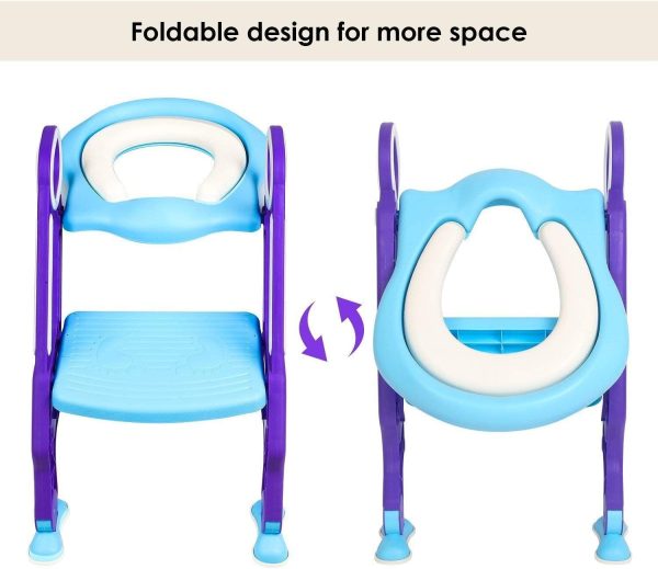 Potty Training Toilet Seat with Step Stool Ladder for Boys and Girls Baby Toddler Kid Children Toilet Training Seat Chair with Handles Padded Seat Non-Slip Wide Step (Blue Purple Upgraded Standard Seat) - Image 6