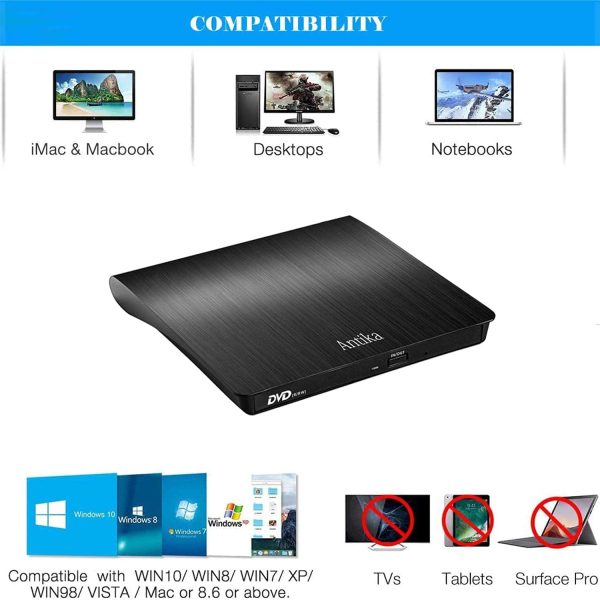 External CD Drive USB 3.0 Portable Slim External DVD Drive CD DVD +/-RW ROM Burner Writer/Player for MacBook Pro Laptop/Desktops Win 7/8.1/10 - Image 2