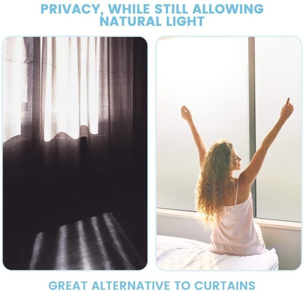 Rabbitgoo Privacy Window Film Frosted Film No Glue Anti-UV Window Sticker Heat Control Window Cling Non-Adhesive for Privacy Office Meeting Room Bathroom Bedroom Living Room 11.8" X 78.7" ( 30 X 200cm), Pure Frosted - Image 7