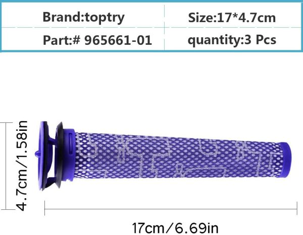 3 Pcs Upgraded Washable Pre Filters Replacements kit for Dyson V6 V7 V8 DC58 DC59 DC61 DC62, Cordless Vacuum Cleaners Replacements Part # 965661-01 - Image 3