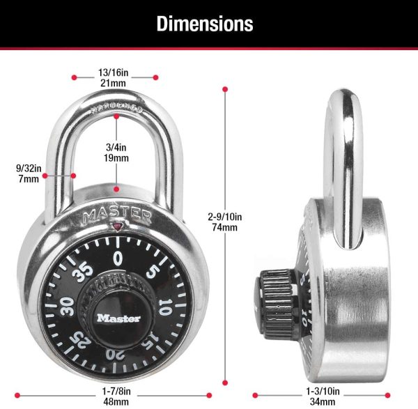 Padlock, Standard Dial Combination Lock, 1-7/8 in. Wide, Black, 1500D - Image 4