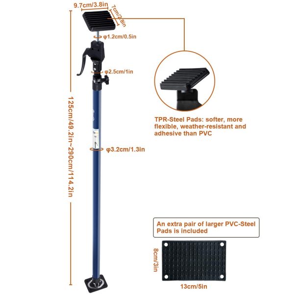 XINQIAO Support Pole, Steel Telescopic Quick Support Rod Adjustable 3rd Hand Support System, Supports up to 154 lbs Construction Tools for Cabinet Jacks Cargo Bars Drywall Support (Blue, Long-1 Rod) - Image 2