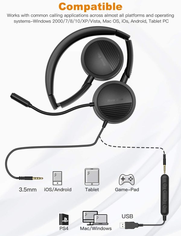 USB Headset with Micphone  in-Line Call Controls Noise Cancelling Computer Headset Office Headset Call Center Headset for Skype, Zoom, Laptop, Phone, PC, Tablet, Home - Image 4