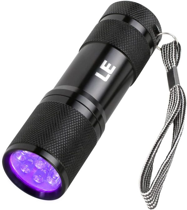 LE Ultra Violet LED Flashlight Blacklight, UV LED Flashlight, 9 LED 395nm, Pet Urine Stain Detector, 3 AAA Batteries Included, Find Stains on Clothes, Carpet or Rugs