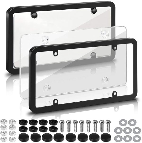 License Plate Covers, 2 Pack Clear License Plate Frames with Screw Caps, Licence Plate Protector (Clear) - Image 2