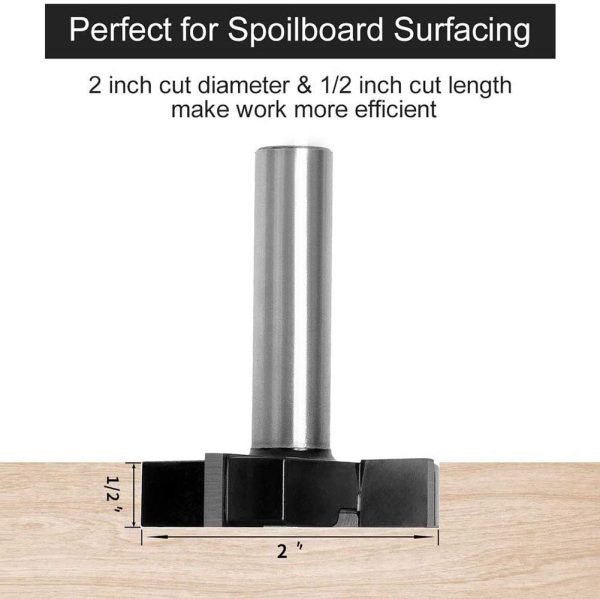 CNC Spoilboard Surfacing Router Bit 1/2 Inch Shank, Slab Flattening Router Bit Durable Carbide Tipped Bits Wood Milling Cutter Planing Tool Woodworking Tools, Black - Image 8