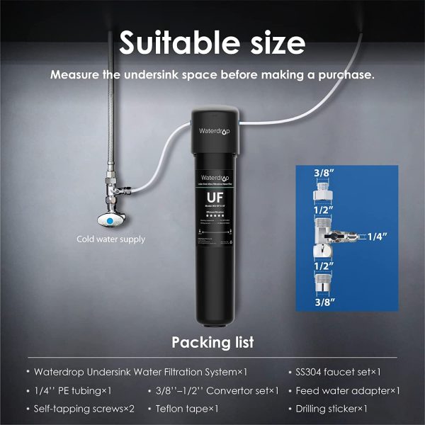 0.01 ??m Ultra Filtration Under Sink Water Filter System, 16K Gallons Chlorine Reduction Capacity, with Dedicated Faucet, USA Tech, 15UB-UF - Image 6