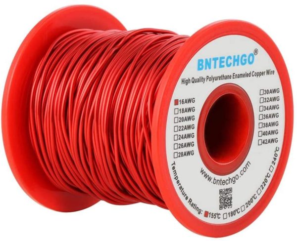 BNTECHGO 16 AWG Magnet Wire - Enameled Copper Wire - Enameled Magnet Winding Wire - 1.0 lb - 0.0492" Diameter 1 Spool Coil Red Temperature Rating 155?? Widely Used for Transformers Inductors