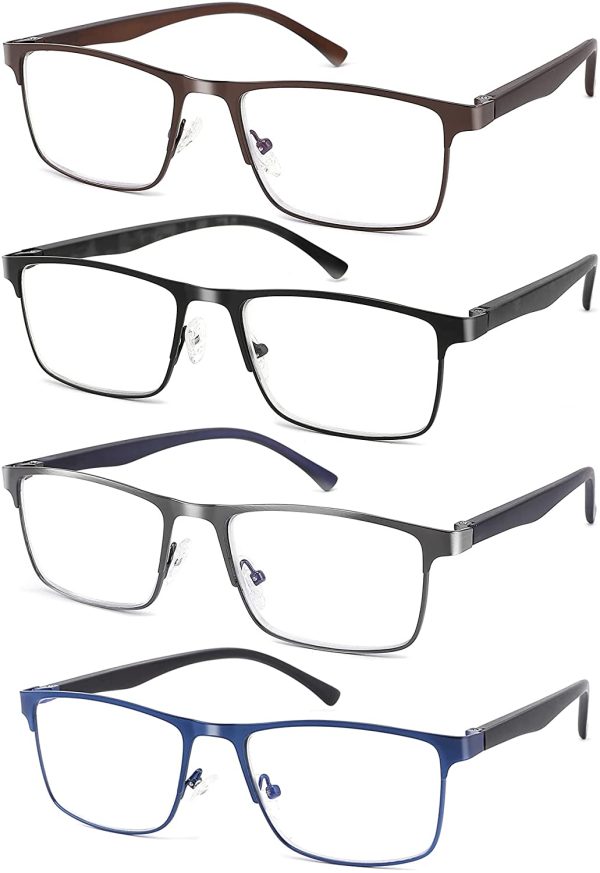 4-pack Blue Light Blocking Reading Glasses For Men Stylish Metal Frame Readers - Image 6