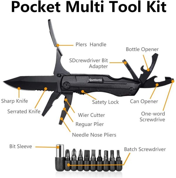 Pocket Multitool with Safety Locking Handy Gifts for Men 12 in 1 Multi Tool with Pliers Knife Bottle Opener Screwdriver Saw Perfect for Outdoor Survival Camping Hiking Simple Repair - Image 2