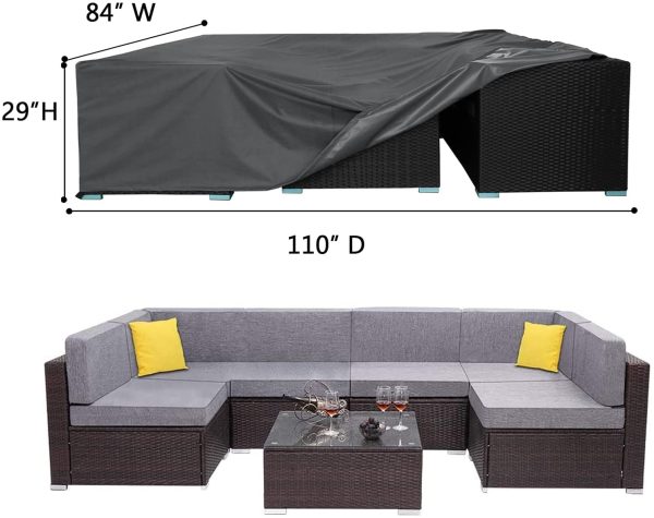 Patio Furniture Covers, Outdoor Sectional Furniture Covers Waterproof, 420D Outdoor Rectangular Table and Chair Set Cover D110 x W84 x H28 - Image 7